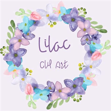 Watercolor Lilac Clip Art Clipart Digital Wreath | Etsy