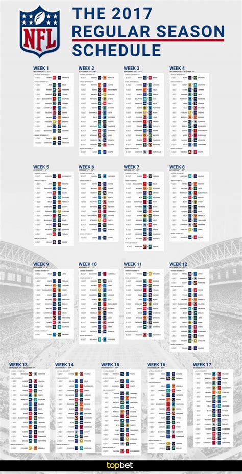 2017/2018 NFL Season Schedule Including Monday / Sunday Night Football