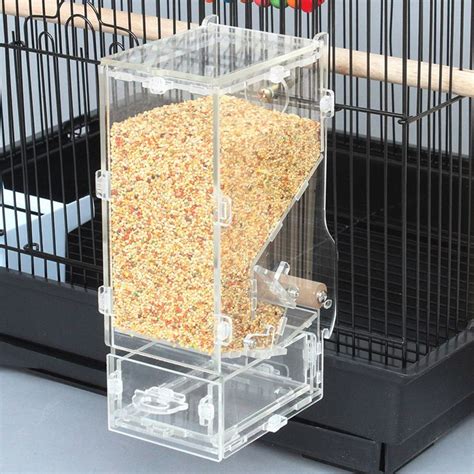 Acrylic Automatic Bird Feeder Pet Bird Cage Feeder Food Container Feeding Parrot Cockatiel ...