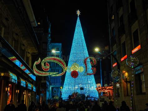 Street Christmas Lights in Vigo, Spain. Stock Image - Image of store ...