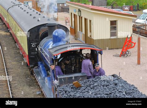 Strathspey Steam Railway; locomotive 828, 812 class steam train in Boat of Garten station ...