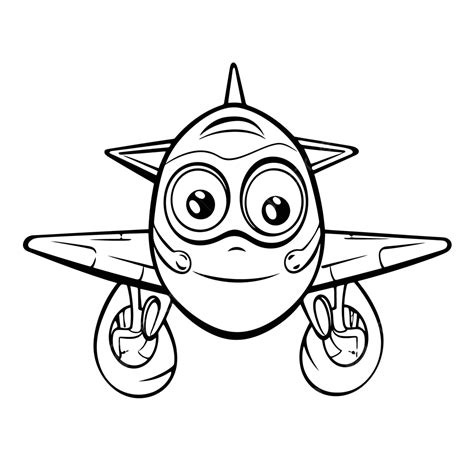 Cartoon Plane Coloring Page With Big Eyes Outline Sketch Drawing Vector | Images and Photos finder