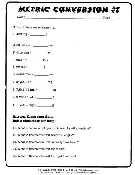 12 Metric Conversion Worksheet PDF / worksheeto.com