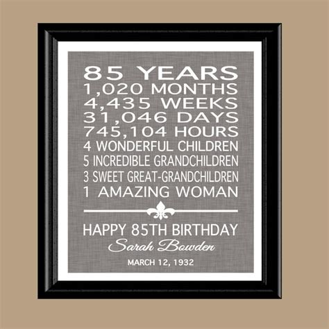 85 Birthday Sign 85th Birthday Print 85 Birthday Gift 85 | Etsy