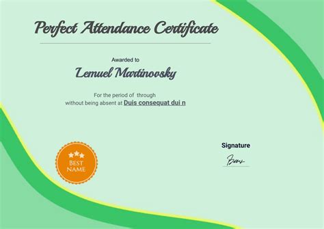 Perfect Attendance Award Certificate Template - PDF Templates | Jotform