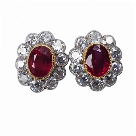 Intense ruby and diamond cluster earrings | DB Gems