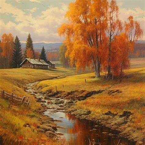 Solve Autumn Landscape with Stream jigsaw puzzle online with 64 pieces