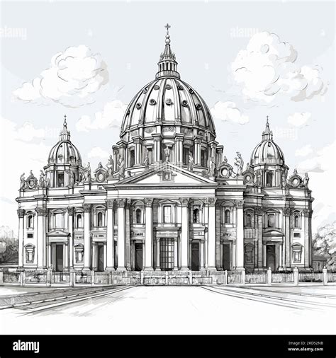 Saint Peter's Basilica. Basilica of Saint Peter hand-drawn comic ...