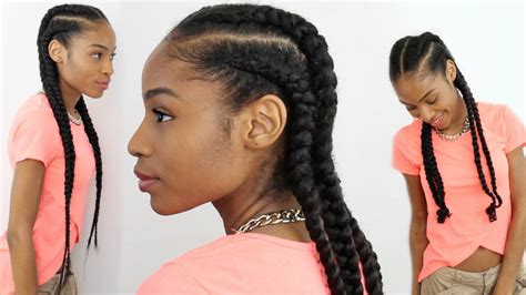 4 Feed in Braids on Natural Hair Natural Hair Protective Styles - YouTube