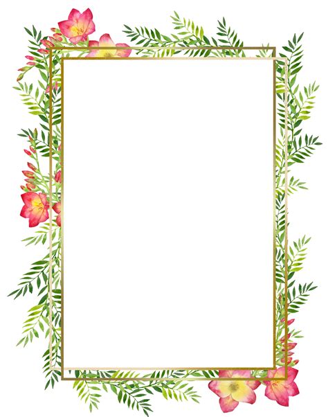 Watercolor illustration Square frame with green leaves and red freesia ...