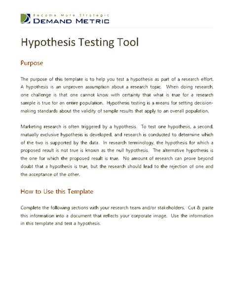 Hypothesis Template - WONDERFUL TEMPLATES