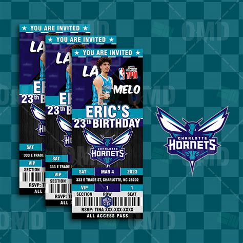 Charlotte Hornets Sports Ticket Style Party Invites – Sports Invites