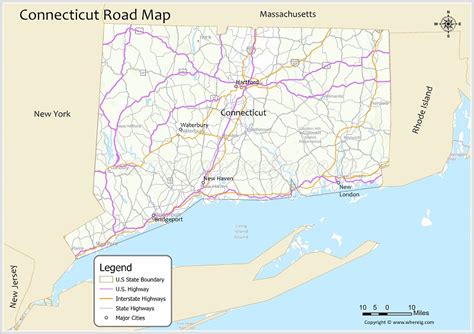 Connecticut Road Map - Check U.S. & Interstate Highways, State Routes - Whereig