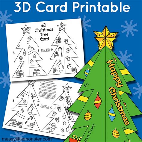 3D Christmas Tree Card Template - Messy Little Monster