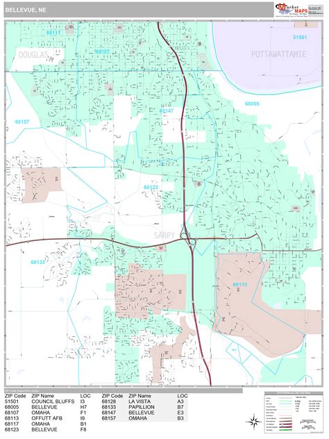 Bellevue Nebraska Wall Map (Premium Style) by MarketMAPS - MapSales