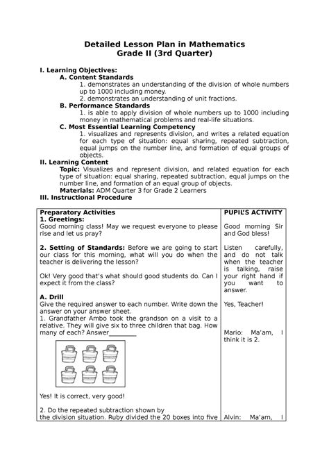 Detailed- Lesson-PLAN Grade-2 MATH 3 Rdquarter - Detailed Lesson Plan ...