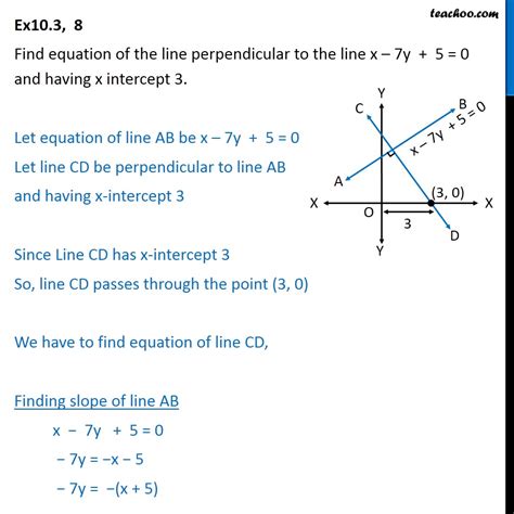 Ex 10.3, 8 - Find equation of line perpendicular to x - 7y + 5 = 0