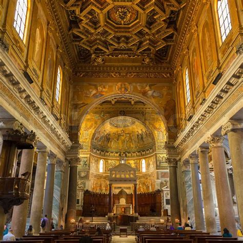 Interior of Basilica of Our Lady in Trastevere or Basilica di Santa ...