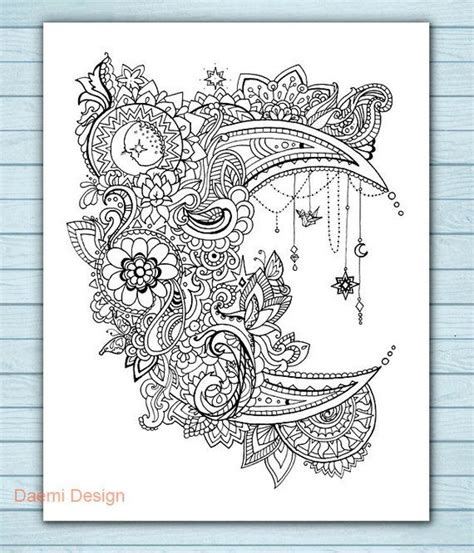 Printable Mandala Moon DIGITAL Coloring Page INSTANT DOWNLOAD - Etsy | Moon coloring pages ...