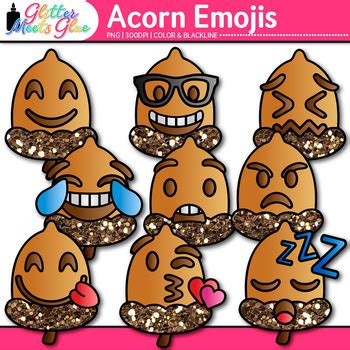 Acorn Emoji Clipart: 52 Autumn Emoticons Clip Art Black & White Transparent PNG