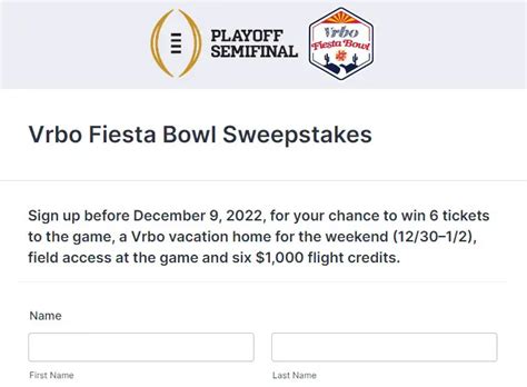 Vrbo Fiesta Bowl Sweepstakes - 6 Game Tickets, $6,000 Flight Credits ...