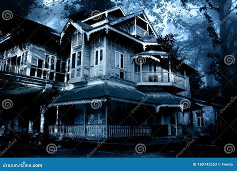 Haunted House. Old Abandoned House in the Night Forest Stock Image - Image of dust, home: 180742553