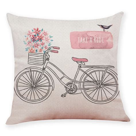 Bicycle Cushion Cover Flower Throw Pillow Cover Vintage Bike Retro Decorative Pillow Cover for ...