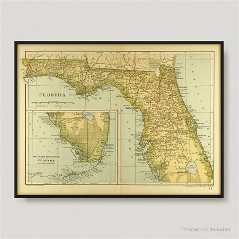 Map of Florida Historical Map of Florida Antique Map of - Etsy