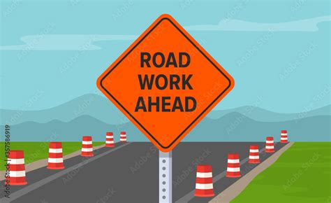 Road work ahead or under construction sign. Flat vector illustration ...