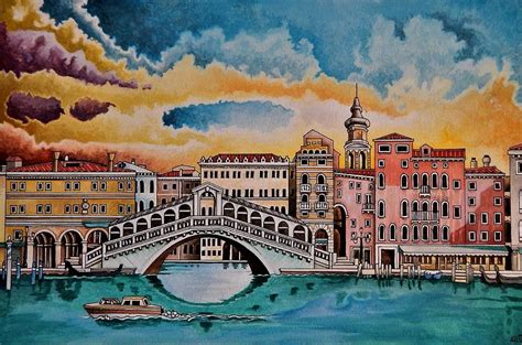 Dawn over the Rialto Bridge, Venice Painting by Neal Winfield - Fine Art America