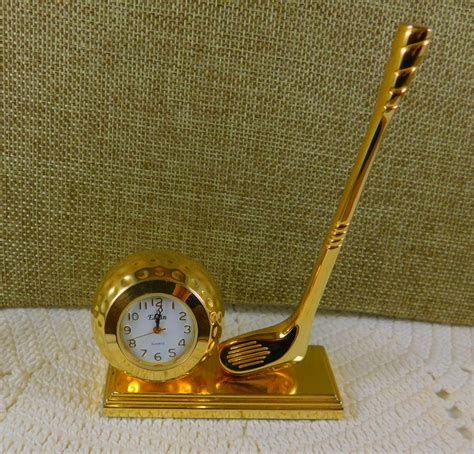 Gold Elgin Golf Desk Clock Golf Ball & Club Desk Clock Gold | Etsy