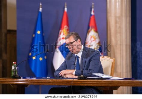 Aleksandar Vucic President Serbia Speaking Media Stock Photo 2198378949 ...