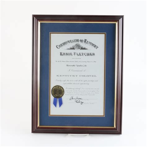 Kentucky Colonel Certificate Honoring Natalie Cole | EBTH