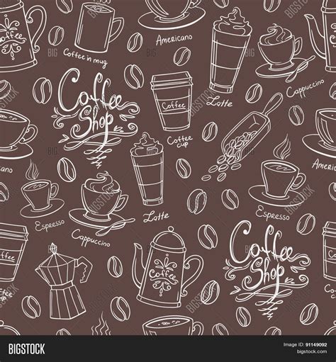 Coffee shop design seamless background. Stylized coffee pattern. Vector. Stock Vector & Stock ...