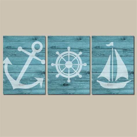 Nautical Wall Art CANVAS or Prints Faux Wood Nautical by TRMdesign