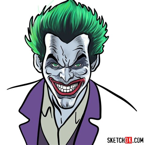 How to draw Joker's face - Sketchok easy drawing guides