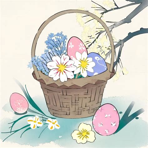 Easter Basket With Eggs, Flowers Free Stock Photo - Public Domain Pictures