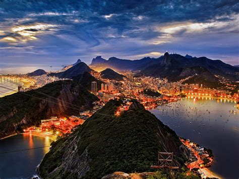 Wallpaper rio de janeiro, night, city, mountains, aerial view desktop ...