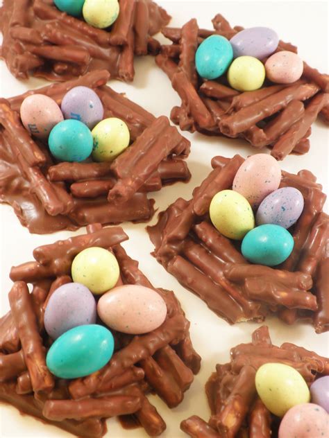 chocolate covered pretzel nests. | Easter snacks, Easter chocolate covered pretzels, Chocolate ...