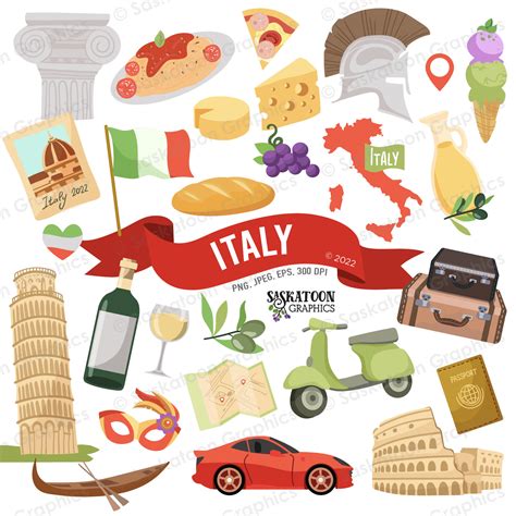 Italy Travel Clip Art Italian Flag Europe Continent Land Country Map World Culture Instant ...