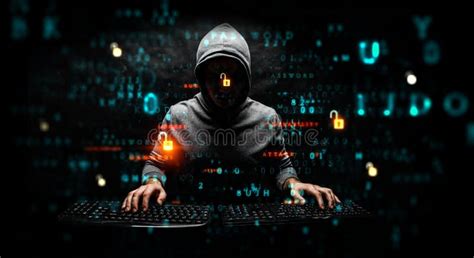 Hacker in Hoodie Dark Theme Stock Photo - Image of currency, virus ...