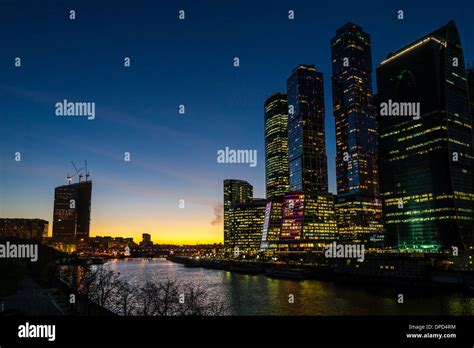 Night view of Moscow City business centre Stock Photo - Alamy