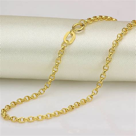 New Real 18k Yellow Gold Chain Women Cable Rolo Link Necklace 20inch-in Necklaces from Jewelry ...