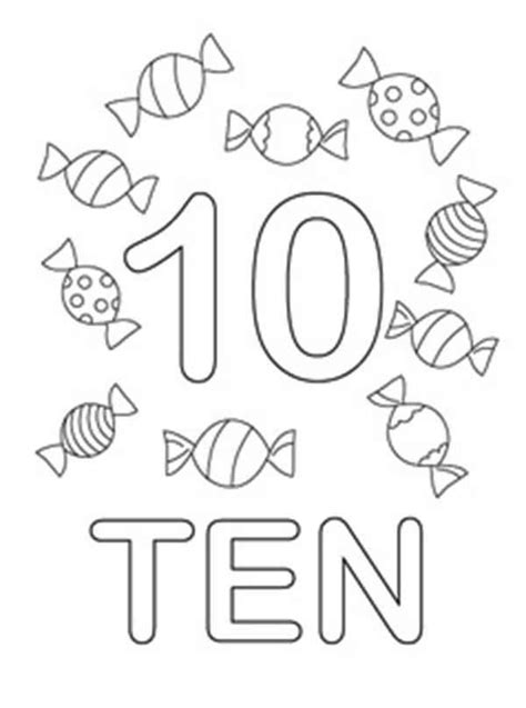 Learn Number 10 With Ten Candies Coloring Page | Numbers preschool ...