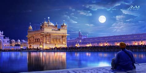 The Golden temple Punjab, India, Pictorial art, Houses, Coast, Night ...