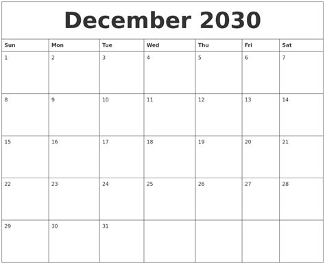 December 2030 Calendar