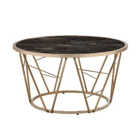 Benjara 33 in. Black and Gold Round Glass Coffee Table with Geometric Frame BM251129 - The Home ...