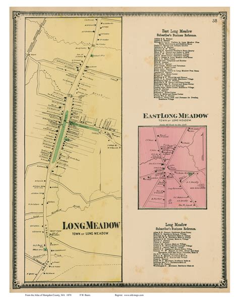 Longmeadow Village & East Longmeadow, Massachusetts 1870 Old Town Map Reprint - Hampden Co ...