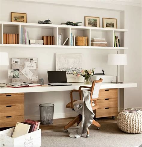 Long desk with filing cabinets and above desk cube storage for home ...