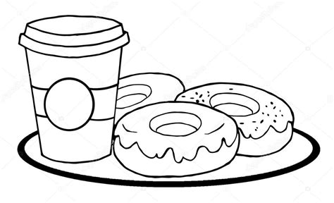 Outlined Coffee Cup With Donuts ⬇ Stock Photo, Image by © HitToon #4727472